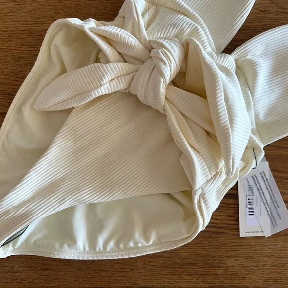 NEW Montce Tropez Tie-Up One Piece M tie waist ribbed Cream Rib - Picture 6 of 13